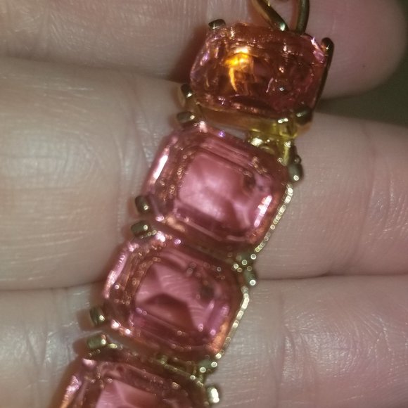 RARE STATEMENT OSCAR DE LA RENTA PINK BAGUETTE CRYSTAL EVENING NECKLACE STRAND - Picture 13 of 13